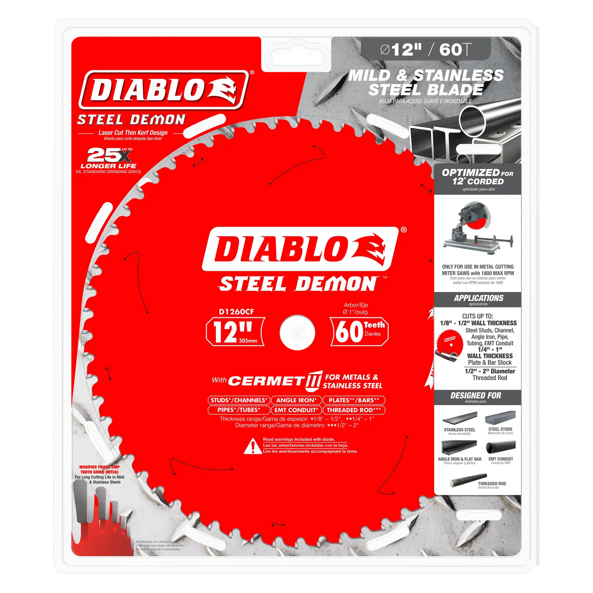 DIABLO D1260CF  -  12" x 60-Teeth Steel Demon™ Cermet II Saw Blade for Medium Metal DIABLO