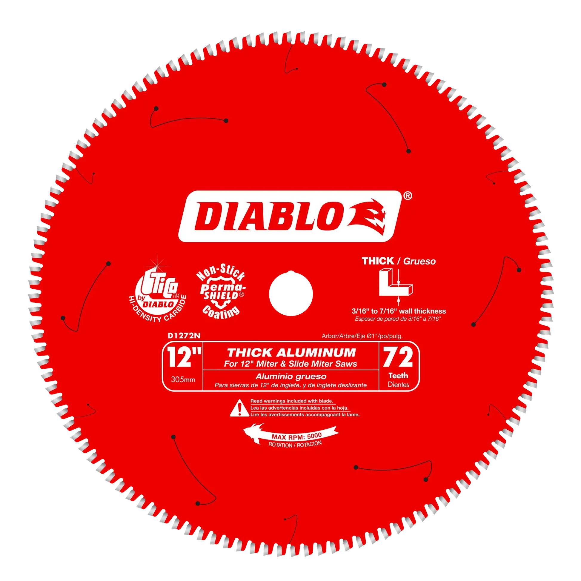 DIABLO D1272N  -  12" x 72-Teeth Saw Blade for Thick Aluminum DIABLO