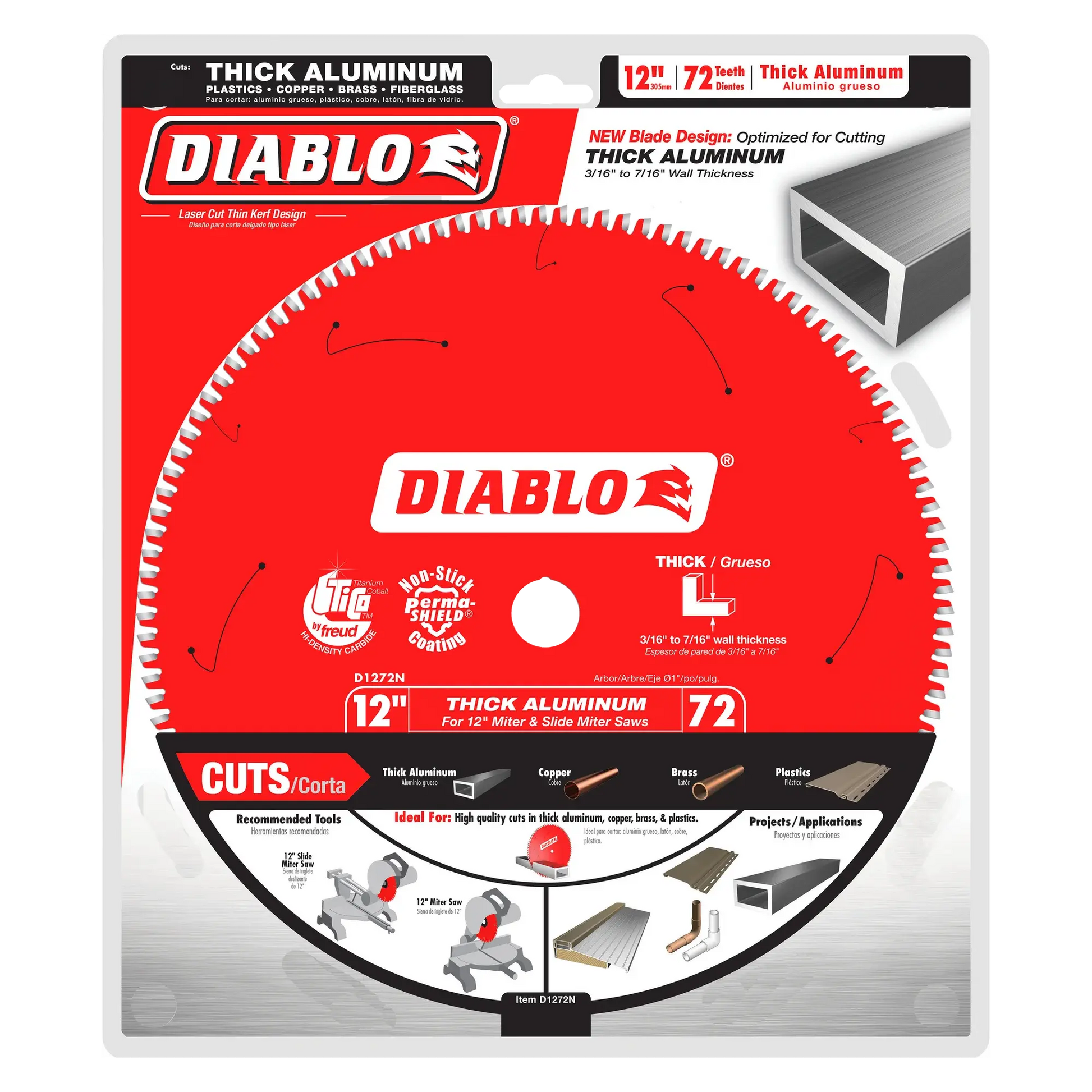 DIABLO D1272N  -  12" x 72-Teeth Saw Blade for Thick Aluminum DIABLO