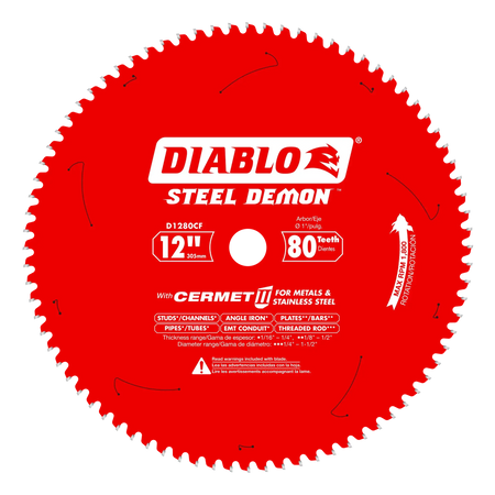 DIABLO D1280CF  -  12" x 80-Teeth Steel Demon Cermet II Saw Blade for Thin Metal