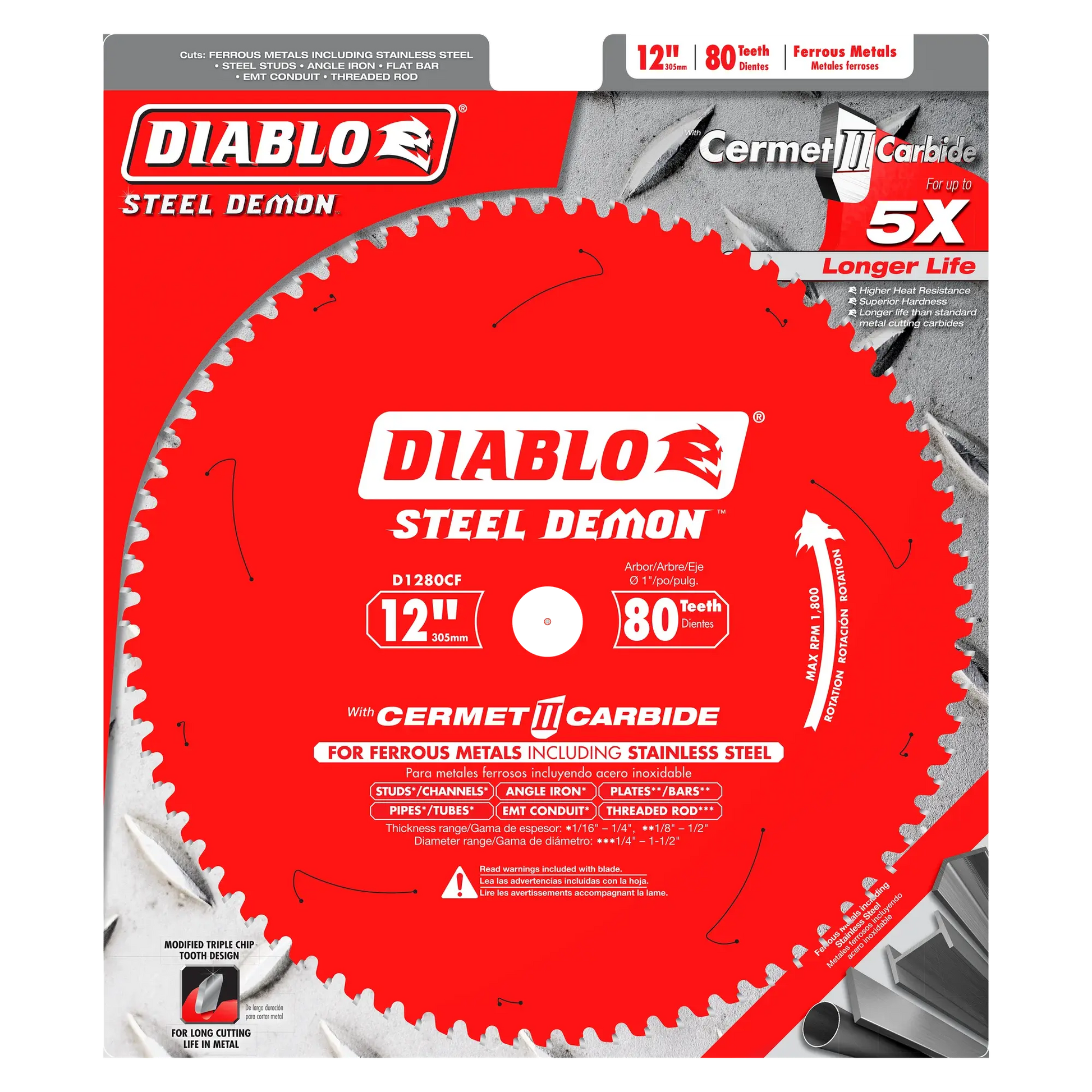 DIABLO D1280CF  -  12" x 80-Teeth Steel Demon Cermet II Saw Blade for Thin Metal DIABLO