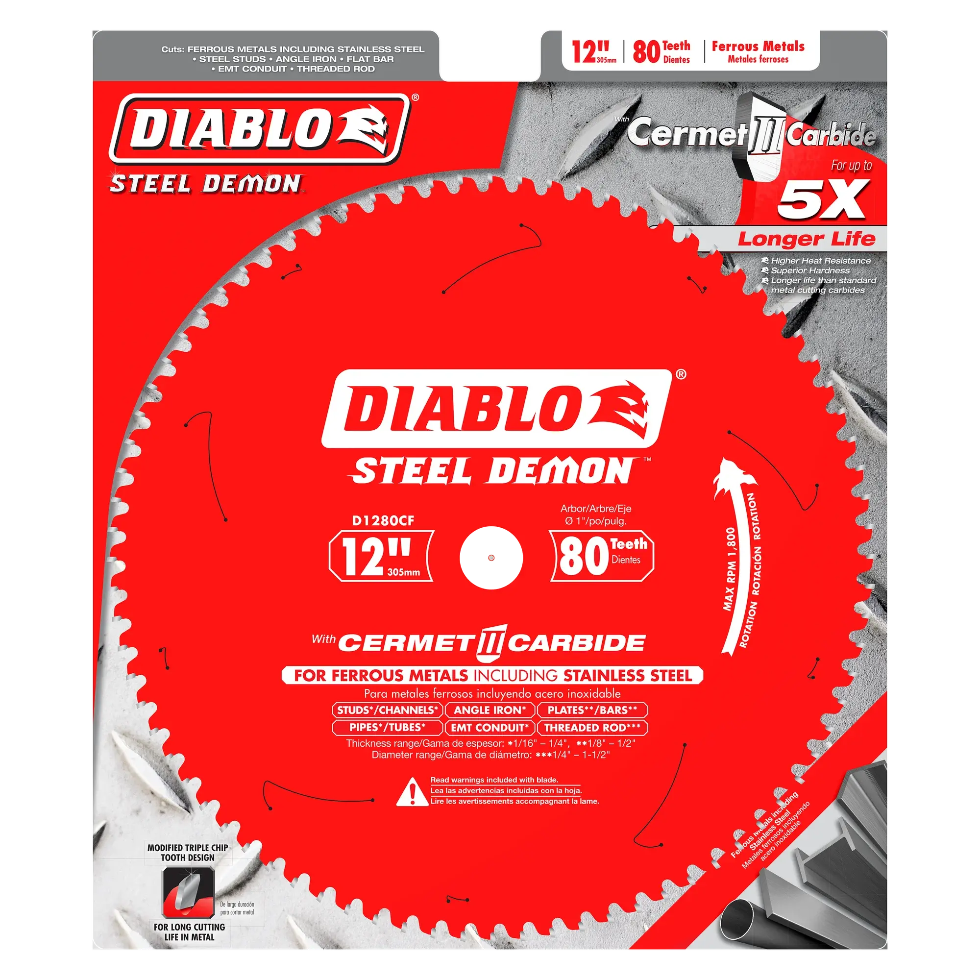 DIABLO D1280CF  -  12" x 80-Teeth Steel Demon Cermet II Saw Blade for Thin Metal DIABLO