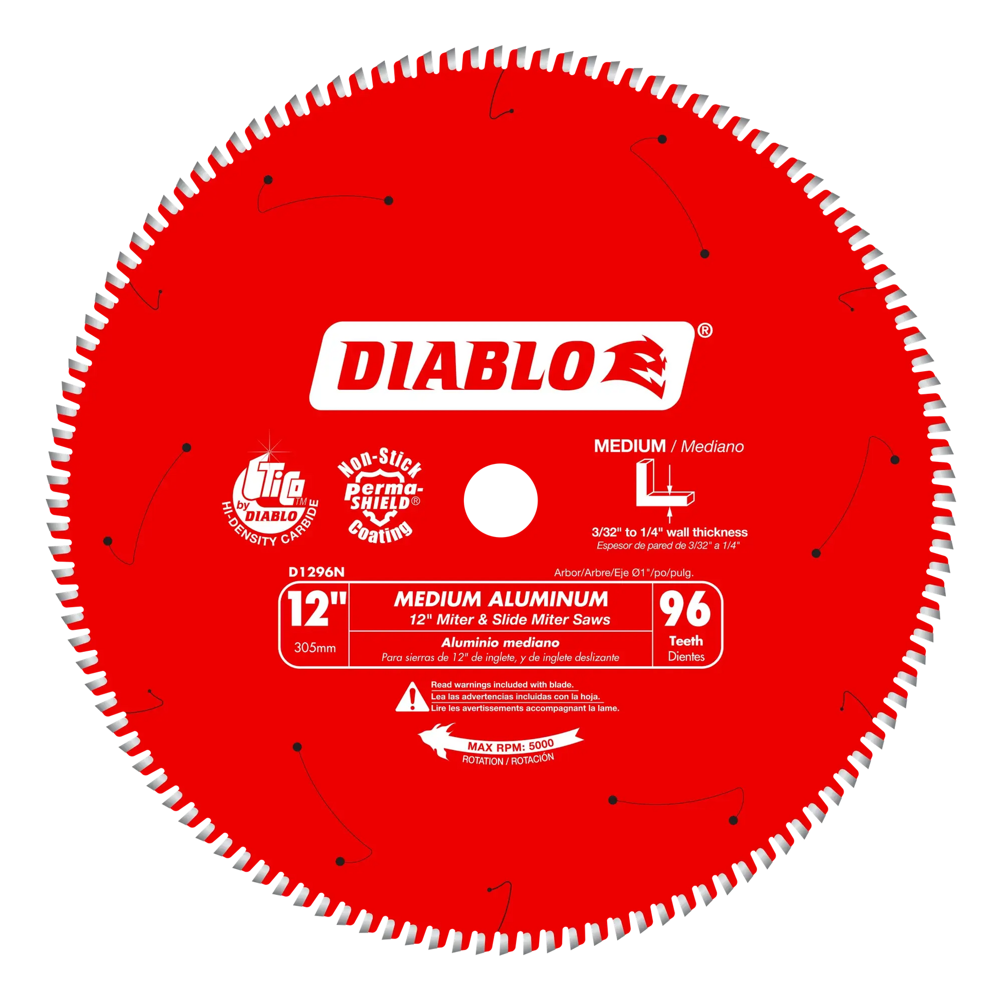 DIABLO D1296N  -  12" x 96-Teeth Saw Blade for Medium Aluminum DIABLO