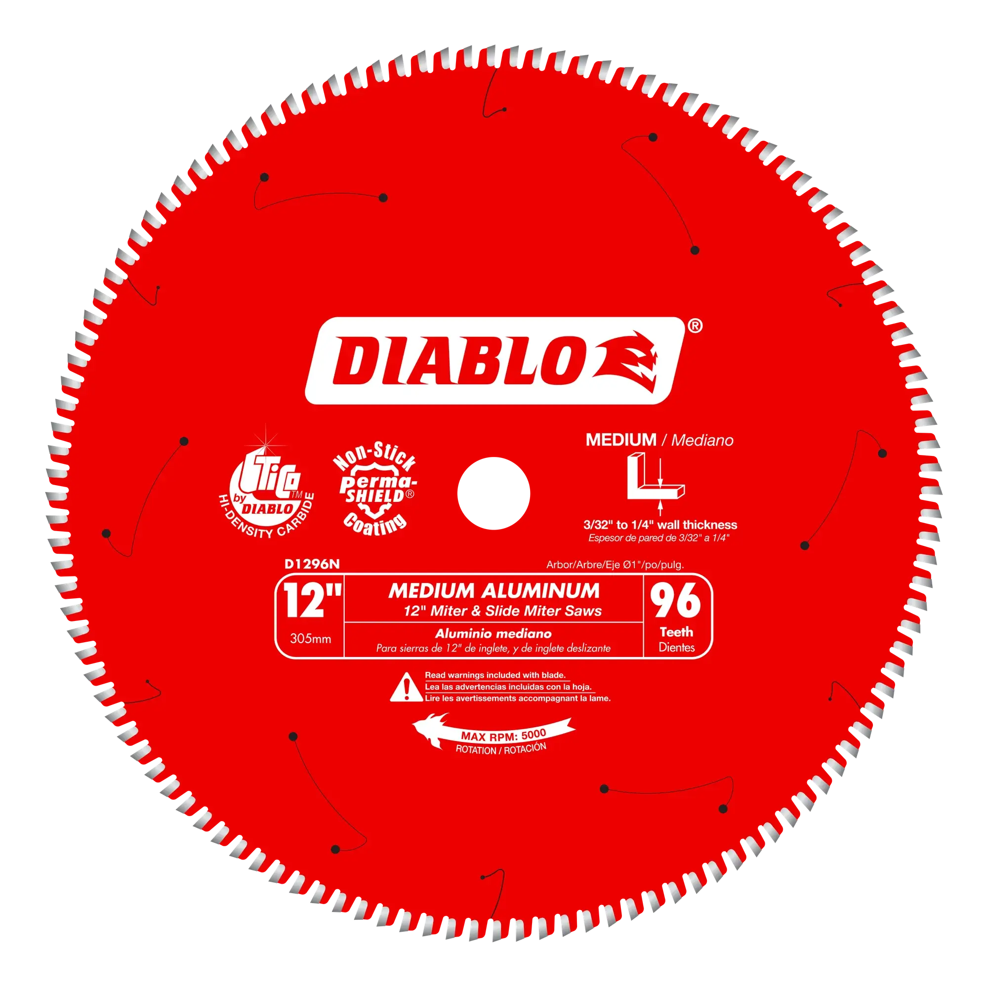 DIABLO D1296N  -  12" x 96-Teeth Saw Blade for Medium Aluminum DIABLO
