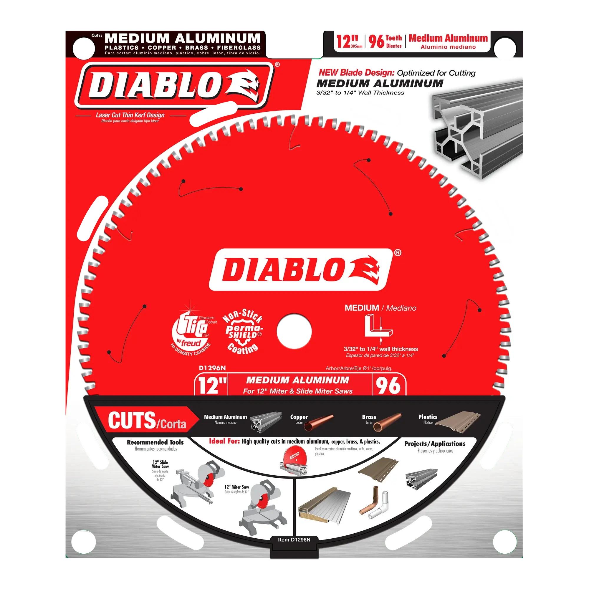 DIABLO D1296N  -  12" x 96-Teeth Saw Blade for Medium Aluminum DIABLO
