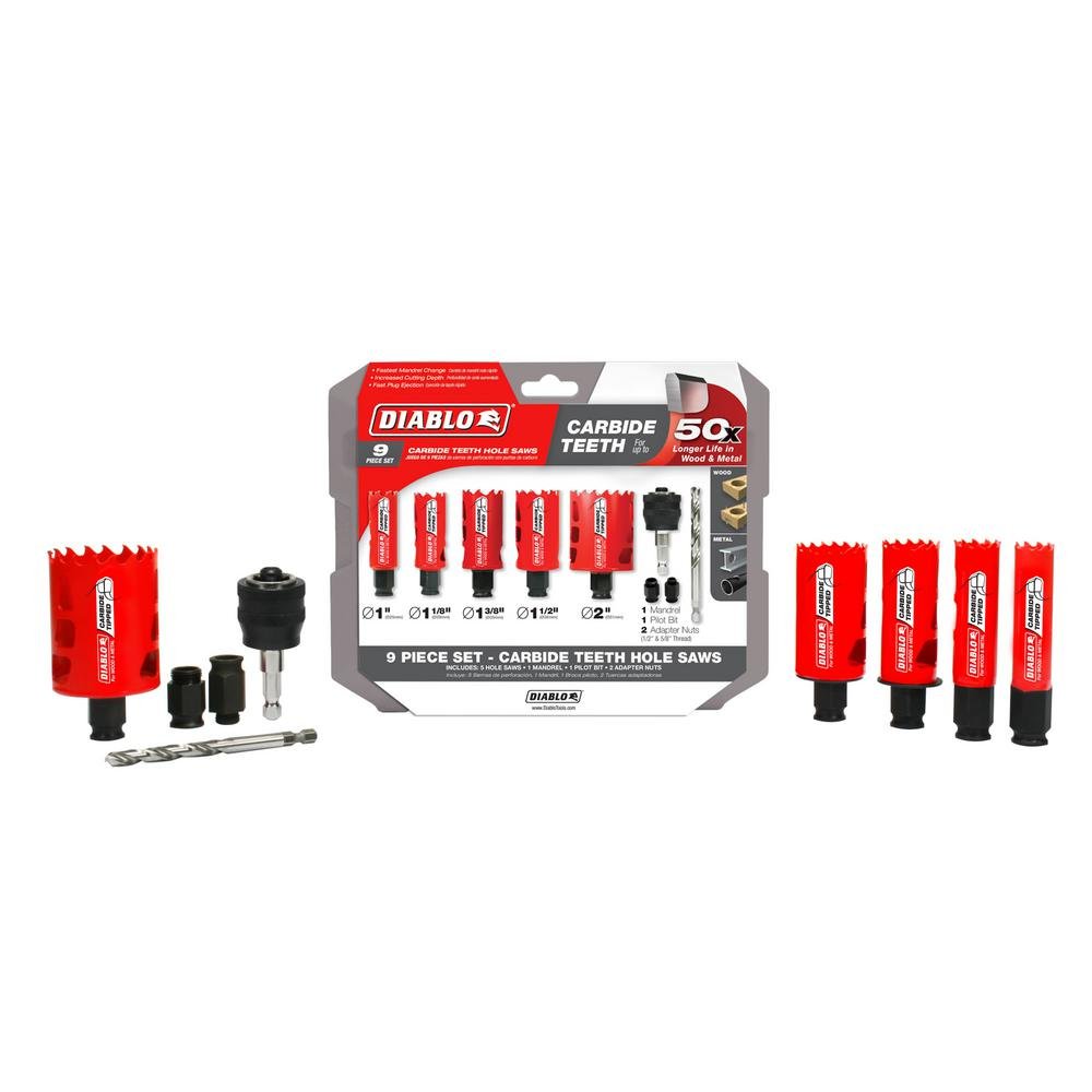 DIABLO  DHS09SGPCT  -  9PC CARBIDE HOLE SAW KIT - Wise Line Tools