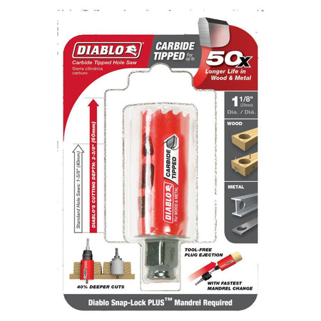 DIABLO DHS1125CT  -  1‑1/8" Carbide‑Tipped Wood & Metal Holesaw - Wise Line Tools