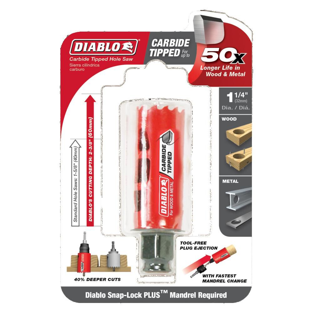 DIABLO DHS1250CT  -  1‑1/4" Carbide‑Tipped Wood & Metal Holesaw - Wise Line Tools