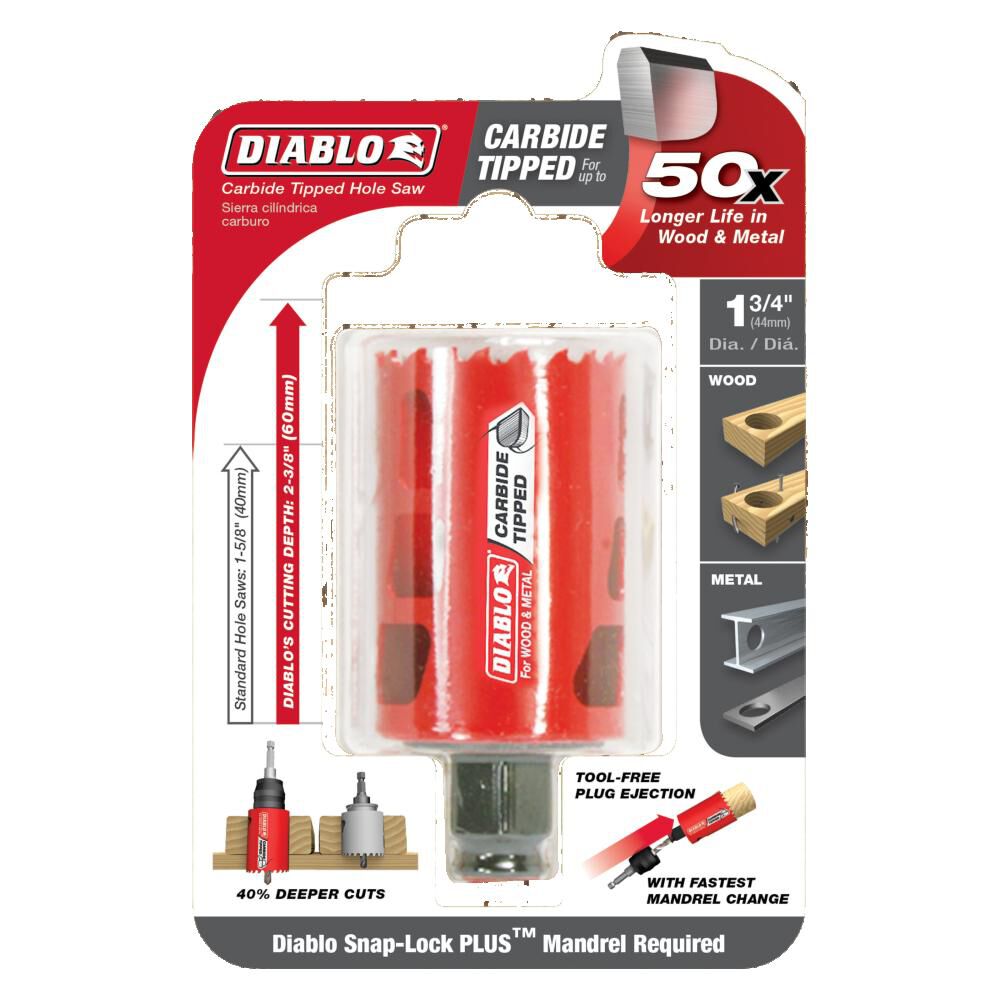DIABLO DHS1750CT  -  1‑3/4" Carbide‑Tipped Wood & Metal Holesaw - Wise Line Tools