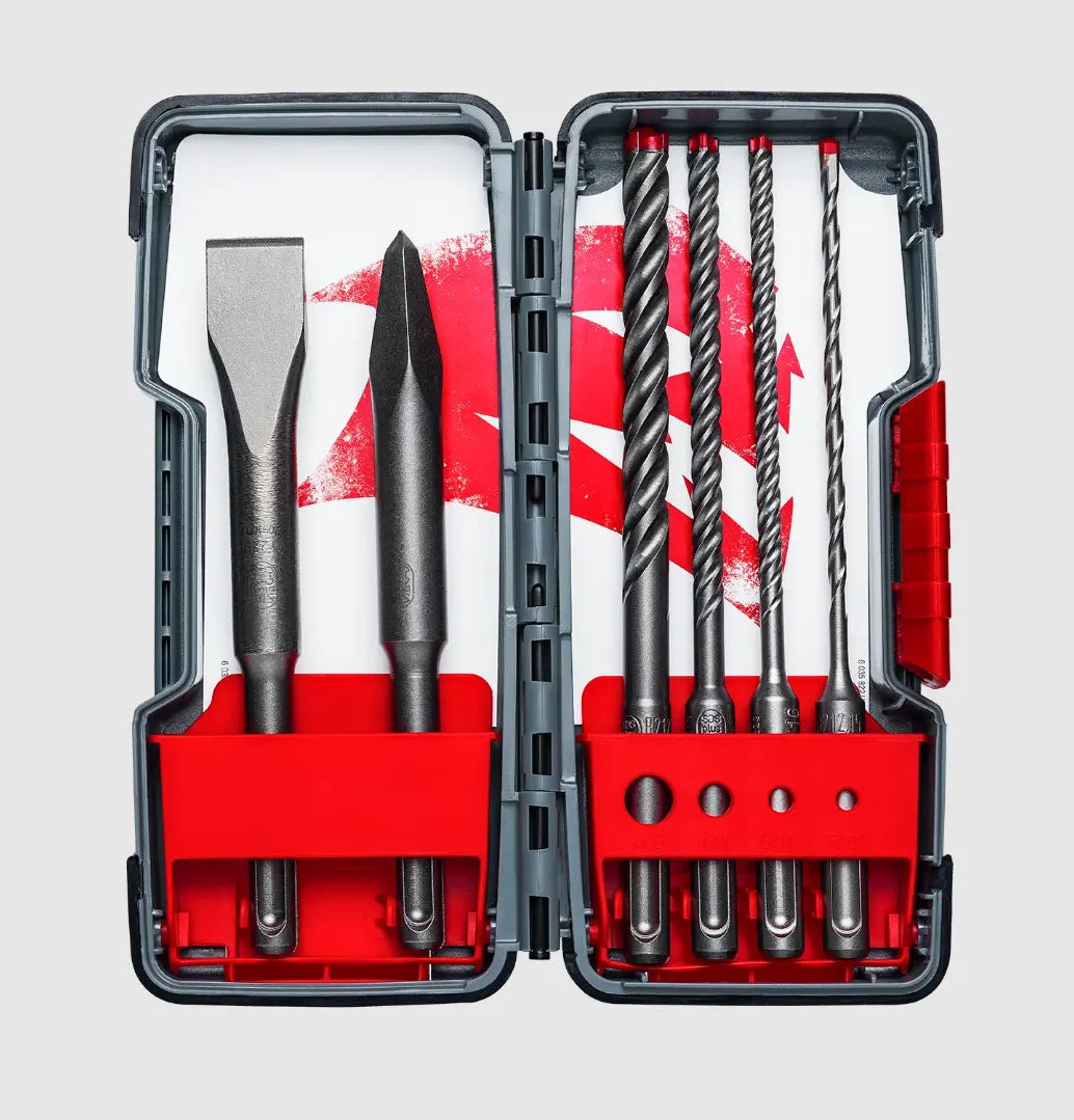 DIABLO DMAPL9930-S6 - 6pc SDS-Plus Rebar Demon™ 4-Cutter Full Carbide Head Hammer Drill Bit & Chisel Set - Wise Line Tools