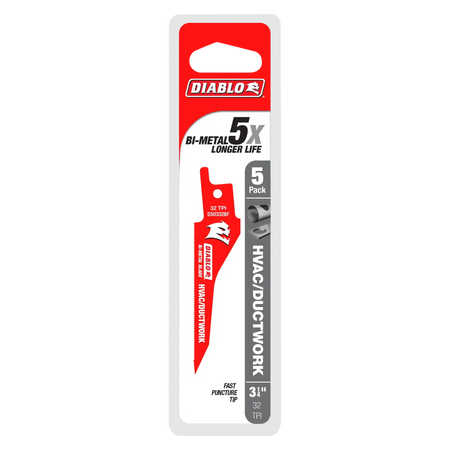 DIABLO DS0332BF5  -  3-1/4" 32TPI Bi-Metal HVAC/Ductwork Recip Blade (5pk) DIABLO