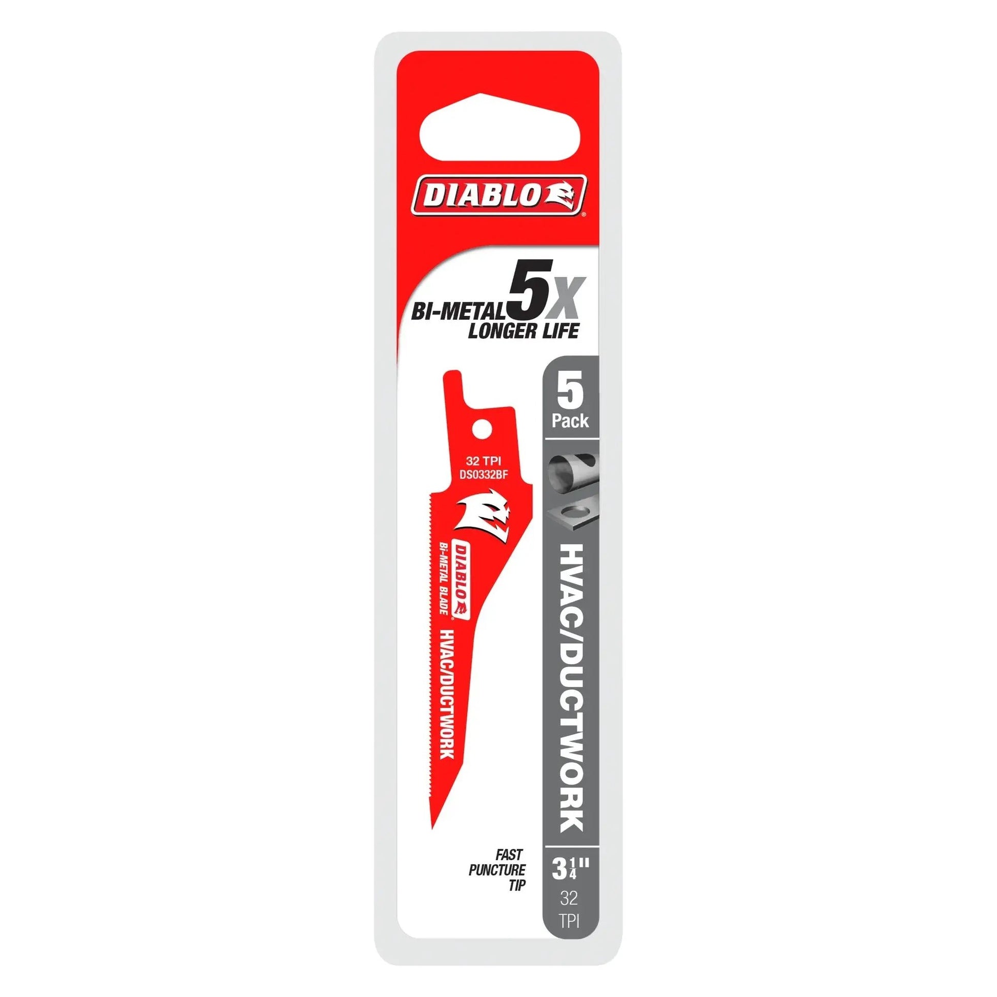 DIABLO DS0332BF5C - 3-1/4" 32TPI Bi-Metal Recip Blade for HVAC/Ductwork (5pk) Wise Line Tools