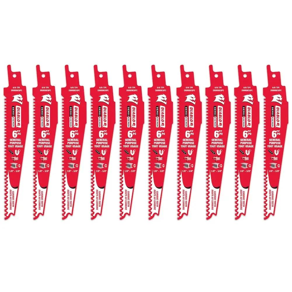 DIABLO DS0609CGP10C - 6" 6/9TPI Carbide Demo Demon Recip Blade for Gernal Purpose (10pk) DIABLO