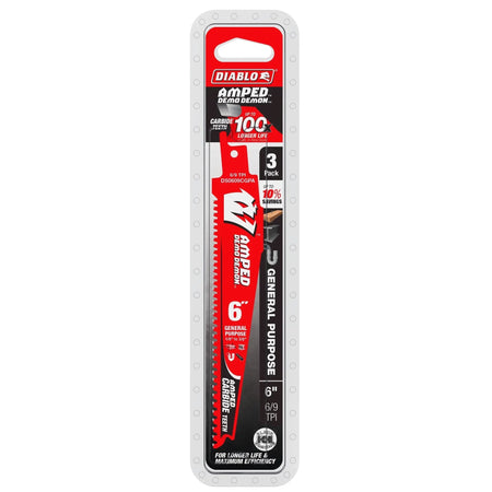 DIABLO DS0609CGPA3 - 6" 6/9TPI AMPED Carbide Demo Demon Recip Blade for General Purpose (3pk) DIABLO