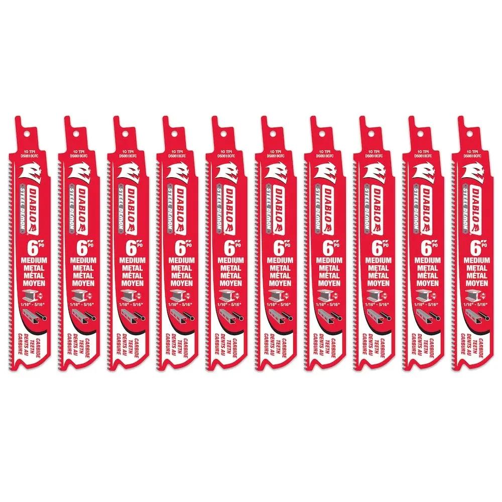DIABLO DS0610CF10C - 6" 10TPI Carbide Steel Demon Recip Blade for Medium Metal (10pk) DIABLO