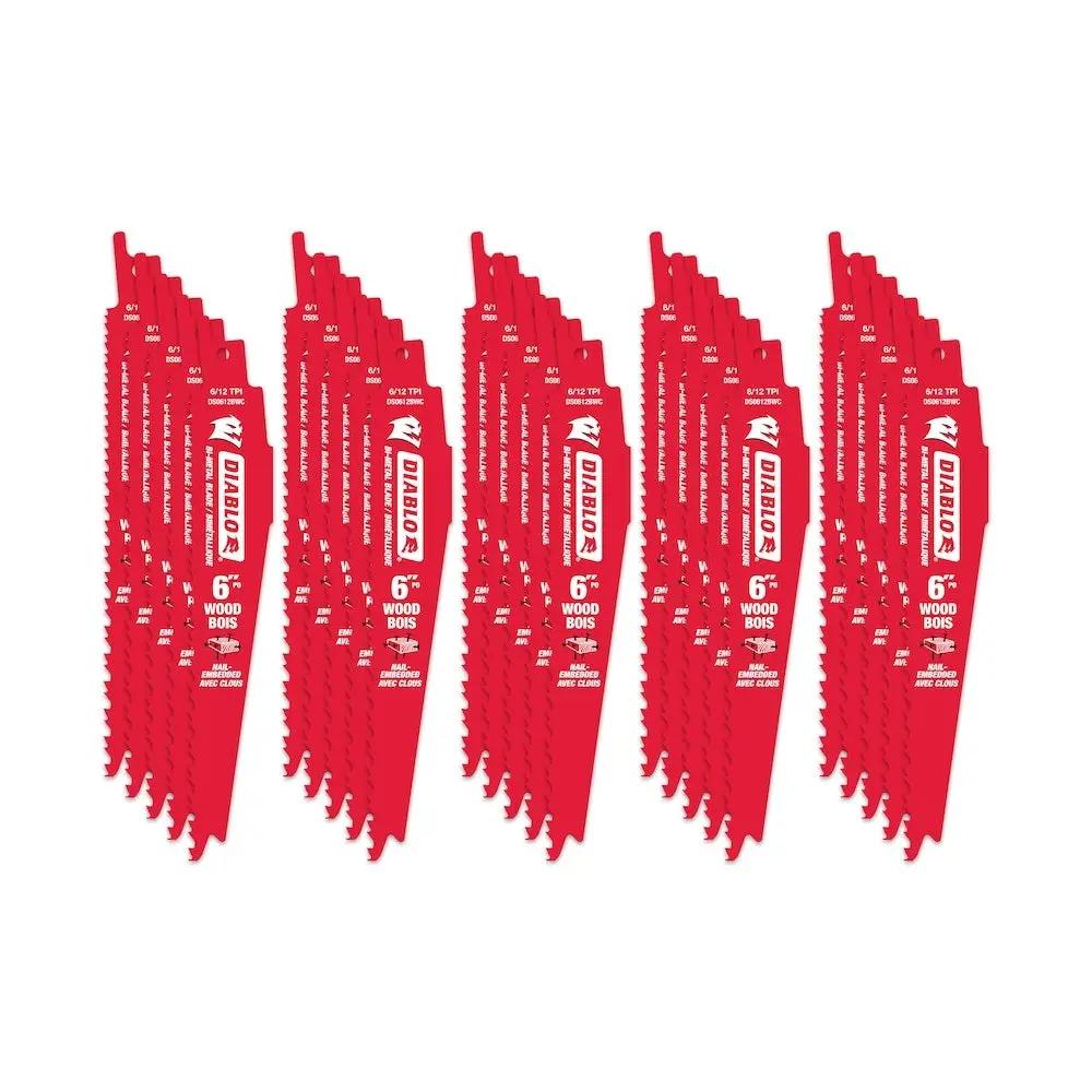 DIABLO DS0612BW25C - 6" 6/12TPI Bi-Metal Recip Blade for Nail-Embedded Wood (25pk) DIABLO