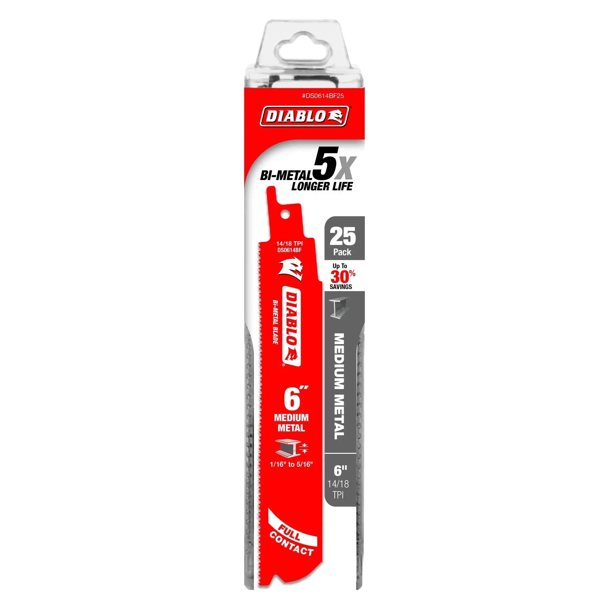 DIABLO DS0614BF25C - 6" 14/18TPI Bi-Metal Recip Blade for Medium Metal (25pk) DIABLO