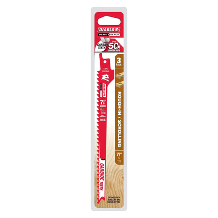 DIABLO DS0705CWR3C - 7-3/8" 5TPI Carbide Demo Demon Recip Blade for Rough-In/Scrolling (3pk) DIABLO
