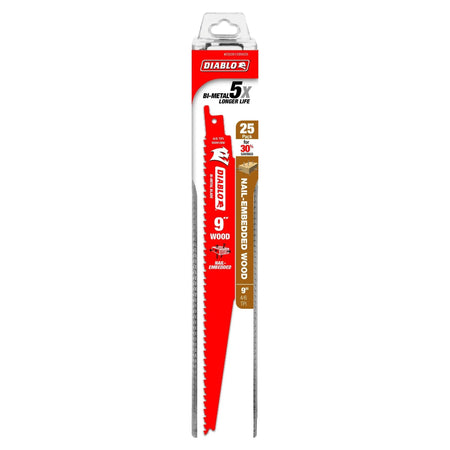 DIABLO DS0912BW25C - 9" 6/12TPI Bi-Metal Recip Blade for Nail-Embedded Wood (25pk) DIABLO