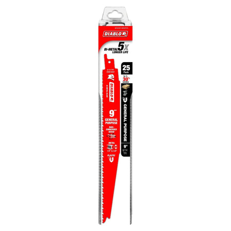 DIABLO DS0914BGP25C - 9" 8/14TPI Bi-Metal Recip Blade for General Purpose (25pk) DIABLO
