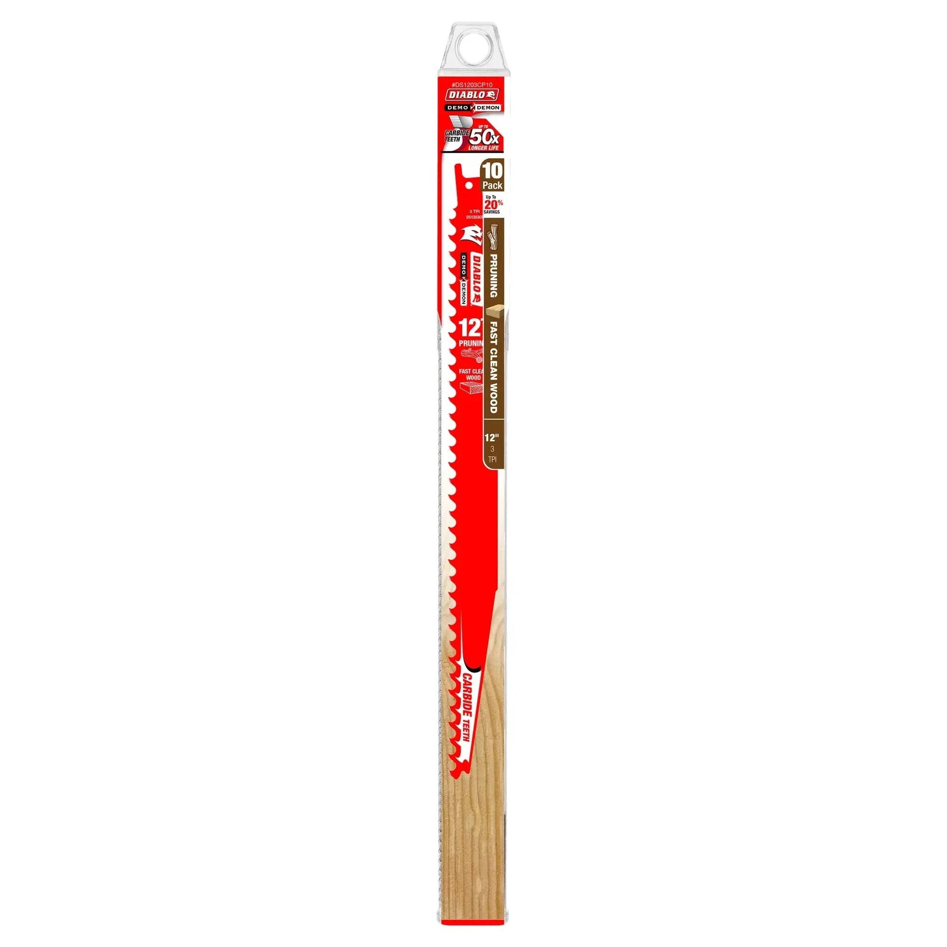 DIABLO DS1203CP10C - 12" 3TPI Carbide Demo Demon Recip Blade for Pruning/Clean Wood (10pk) DIABLO