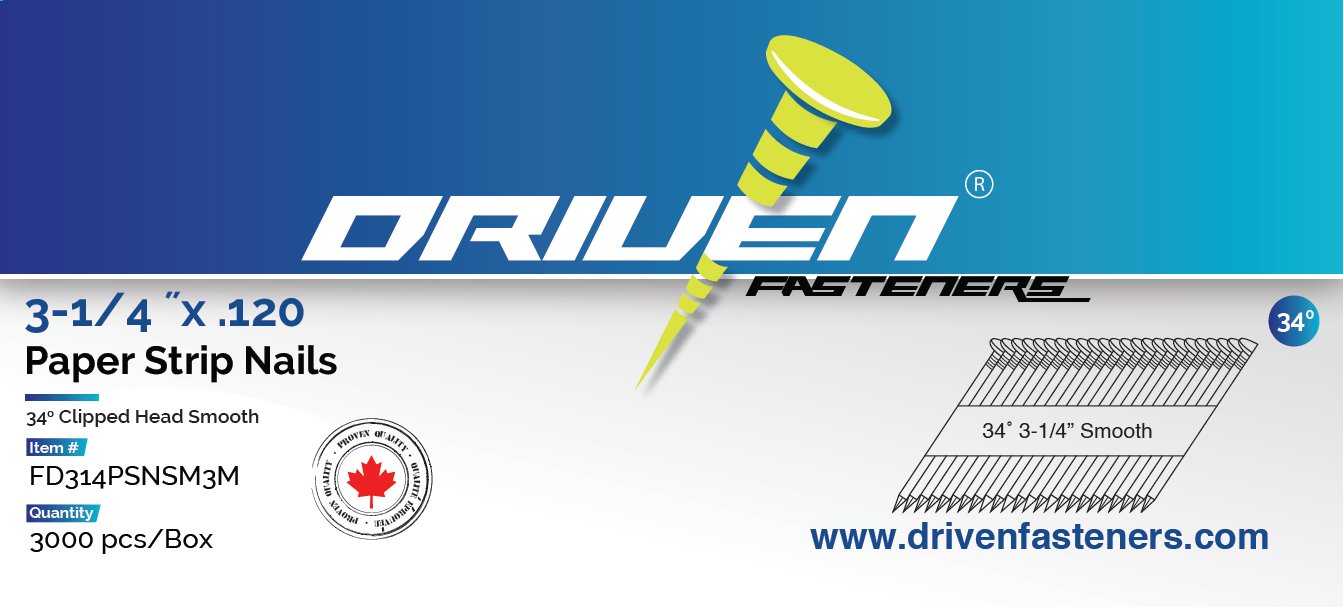 DRIVEN FASTENERS FDS314  - 3-1/4''  Smooth Taper Strip Nails 3000/Box - Wise Line Tools