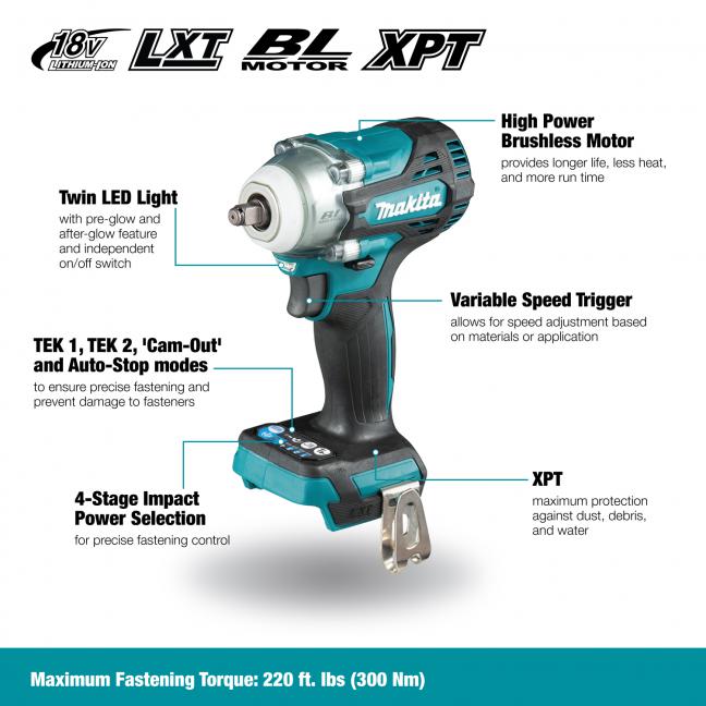 Makita DTW302XVZ 18V LXT Brushless Cordless 4-Speed 3/8" Drive Impact Wrench (Bare Tool)