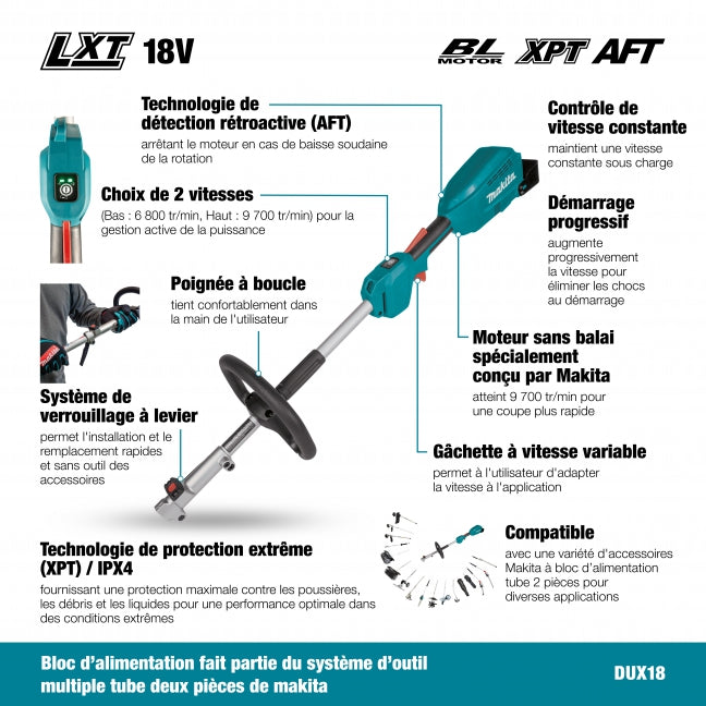 Makita DUX18RTX15 - Makita DUX18RTX15 18V LXT Brushless Split Shaft Power Unit Kit with EM409MP Trimmer & (2) 4.0Ah Batteries (View 4)