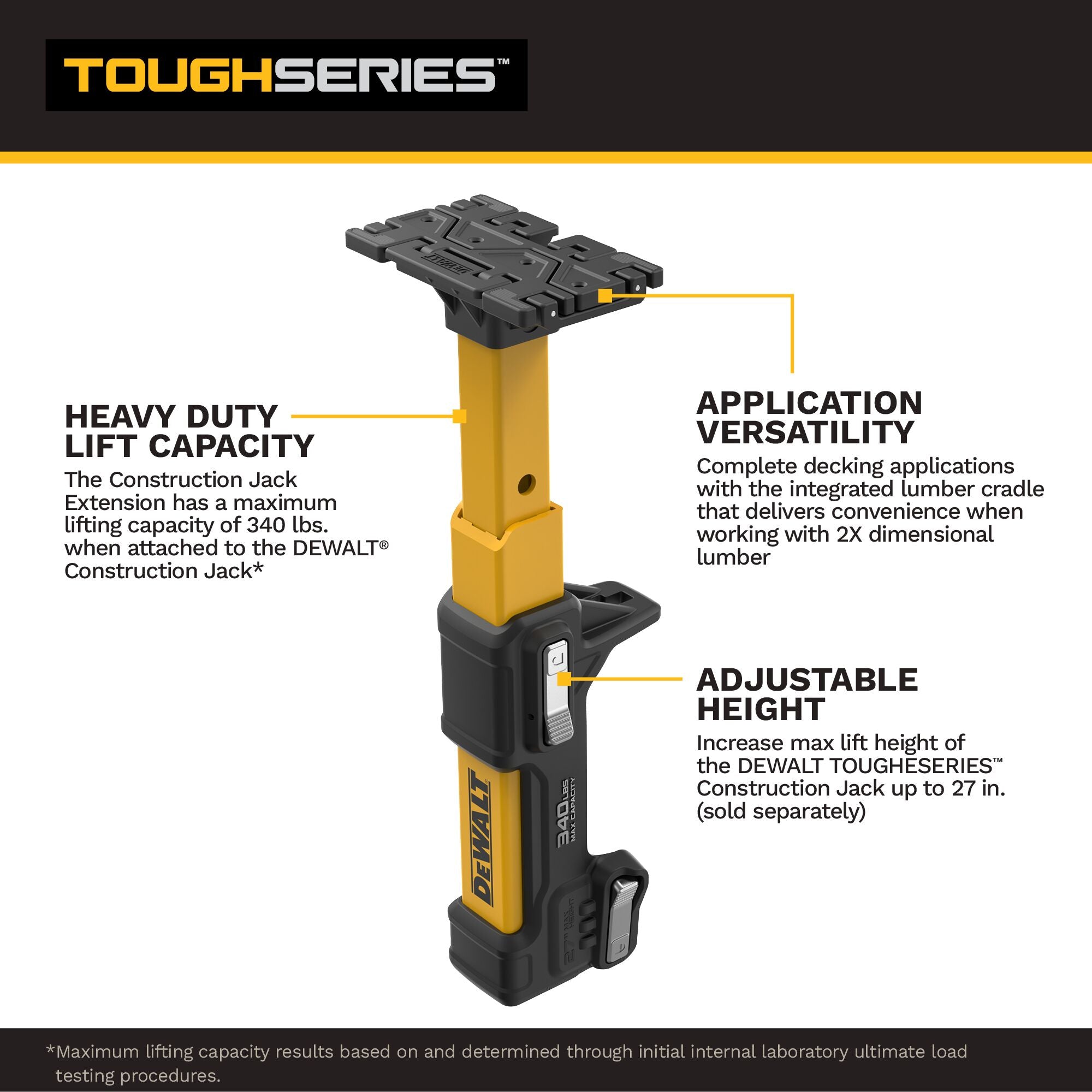 DEWALT TOUGHSERIES Construction Jack Extension feature breakdown graphic