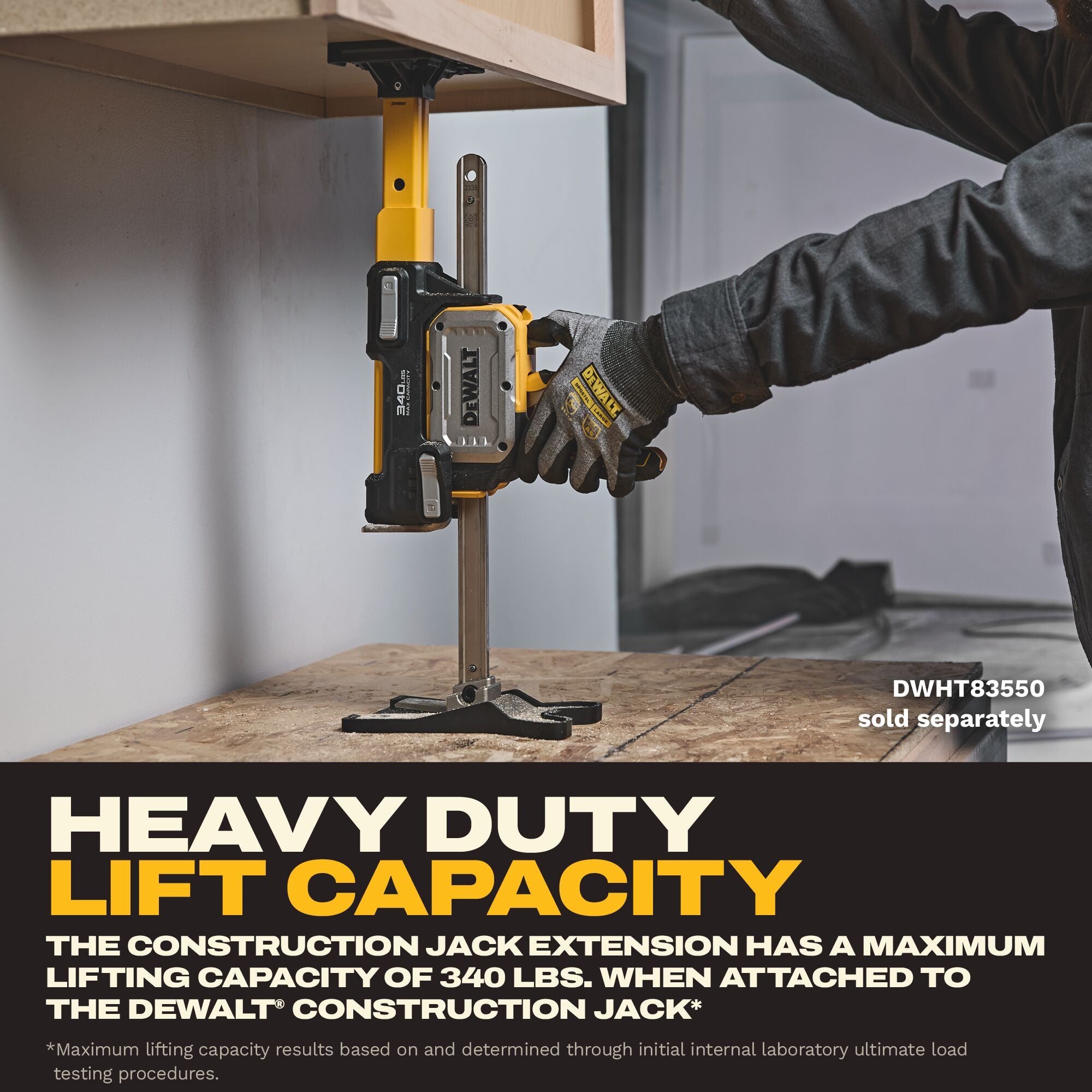 DEWALT TOUGHSERIES Construction Jack Extension lumber cradle feature graphic