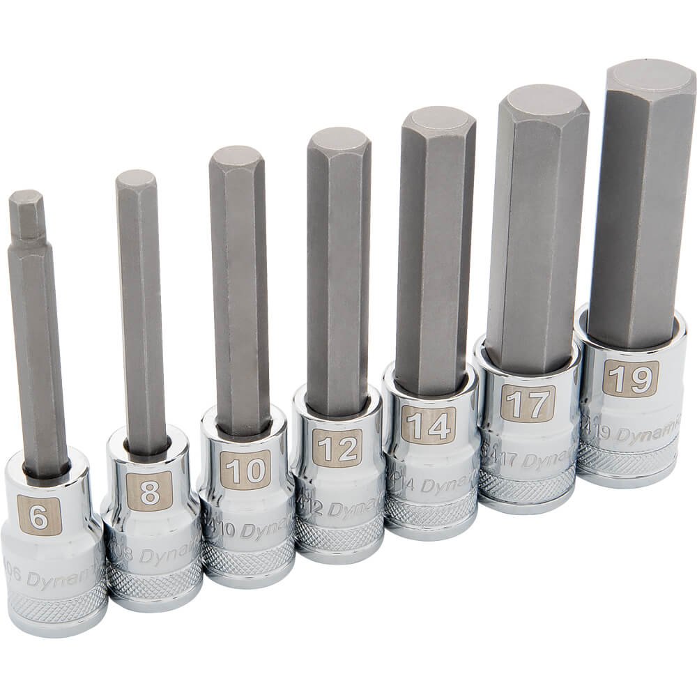 DYNAMIC 1/2" D 7 PC METRIC LONG HEX SKT SET - Wise Line Tools