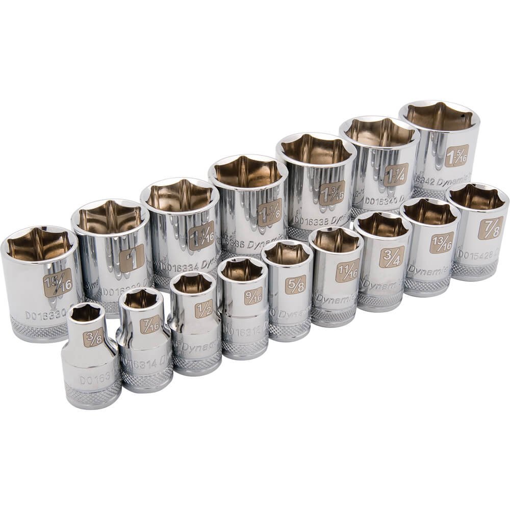 DYNAMIC D018000  -  1/2" D 16 PC 6 PT STD SAE SKT SET DYNAMIC
