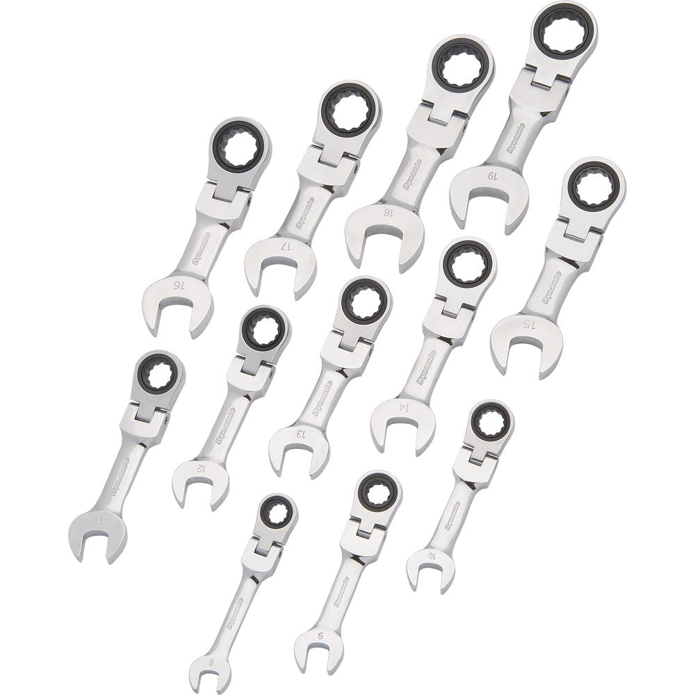 DYNAMIC GT-D076608  -  12 PC METRIC STUBBY FLEX HEAD COMBINATION RATCHETING WRENCH SET - Wise Line Tools