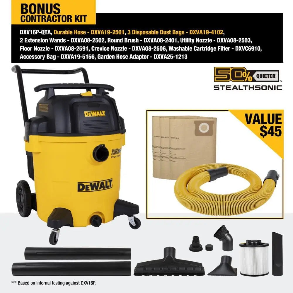 DeWalt 16 Gallon Wet/Dry Cart Vacuum - DXV16P-QTA DEWALT-LIC