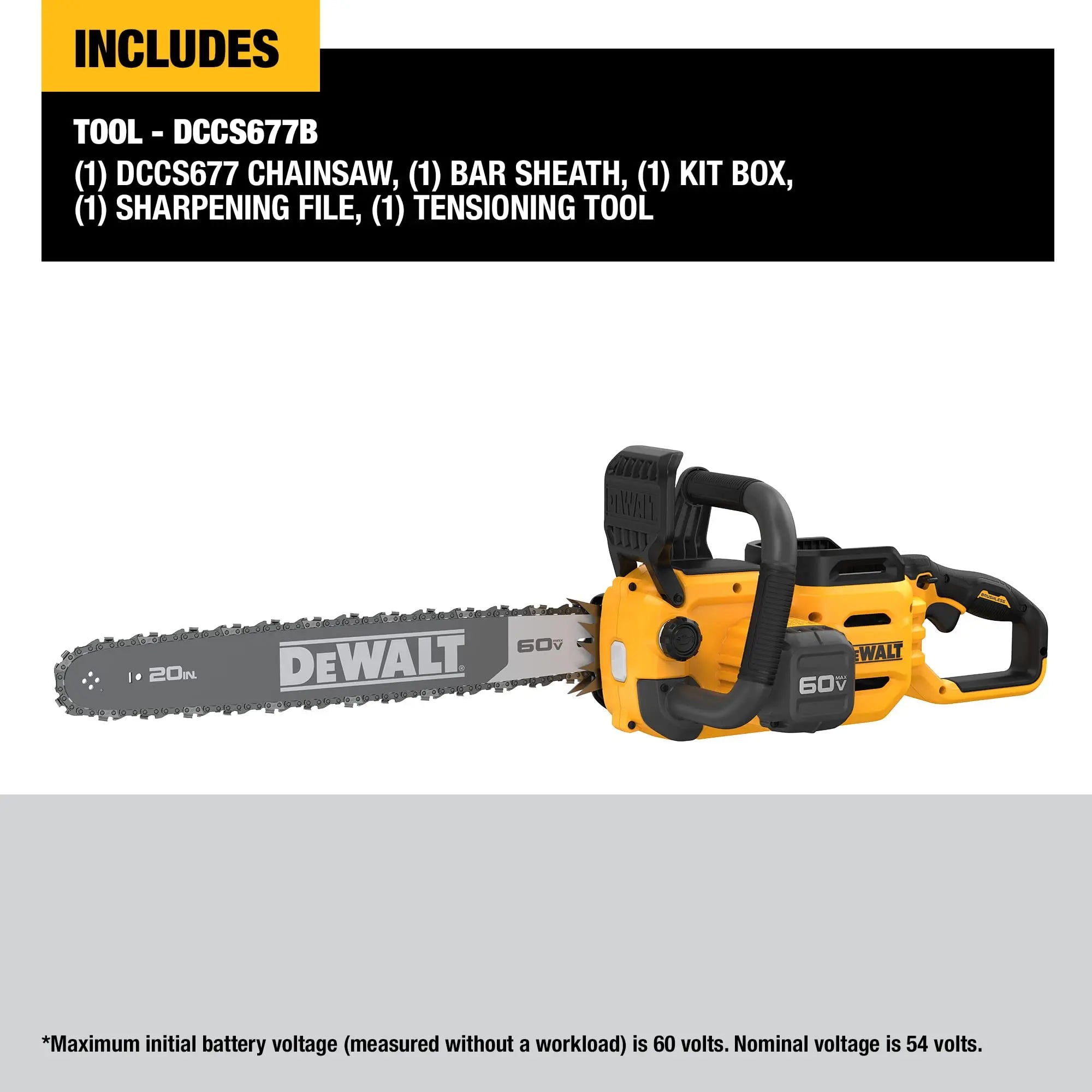 Dewalt DCCS677B 60V MAX* 20 in. Brushless Cordless Chainsaw (Tool Only) DEWALT