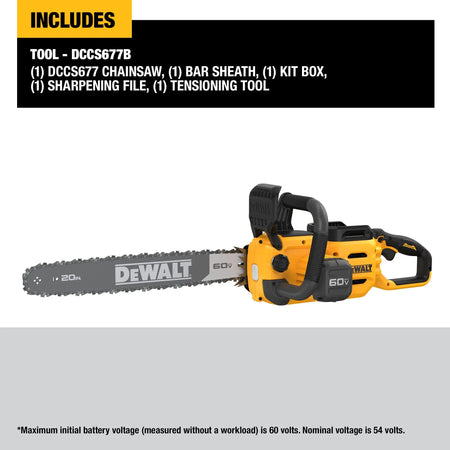 Dewalt DCCS677B 60V MAX* 20 in. Brushless Cordless Chainsaw (Tool Only)