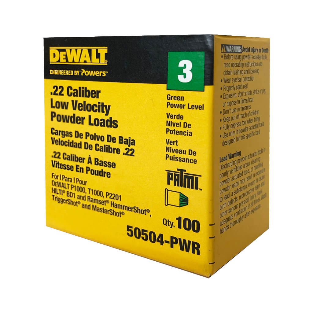Dewalt Powers 50504 -  Green .22 Caliber A Single Loads Low Velocity - Wise Line Tools