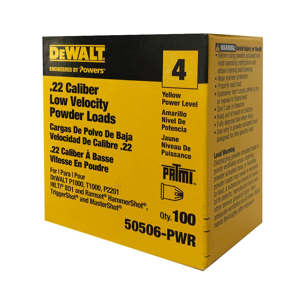 Dewalt Powers 50506 -  50506-PWR SINGLE SHOTS YELLOW .22 CAL 100PK - Wise Line Tools