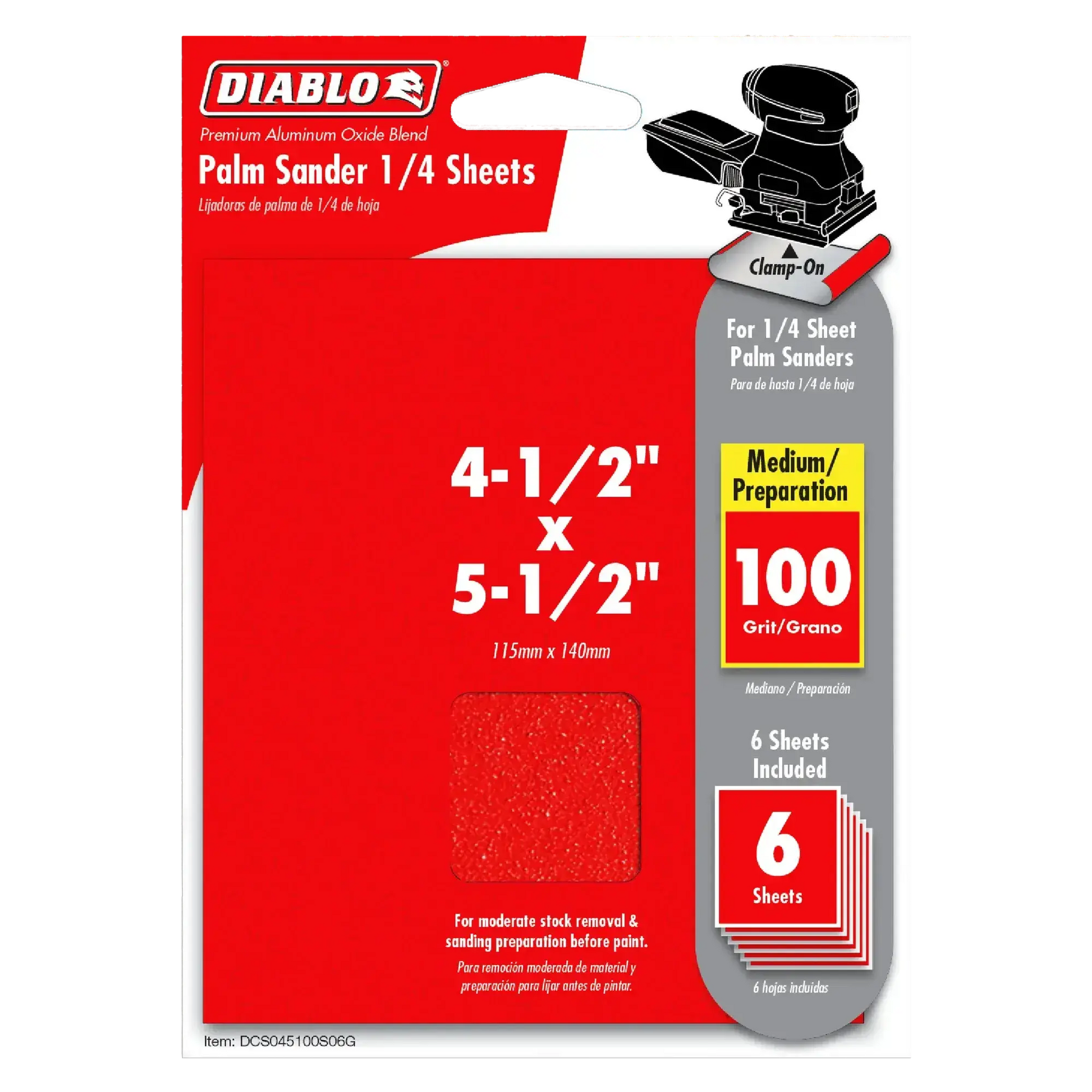 Diablo 4-1/2" x 5-1/2" Palm Sander 1/4 Sanding Sheets (6pk) - Wise Line Tools