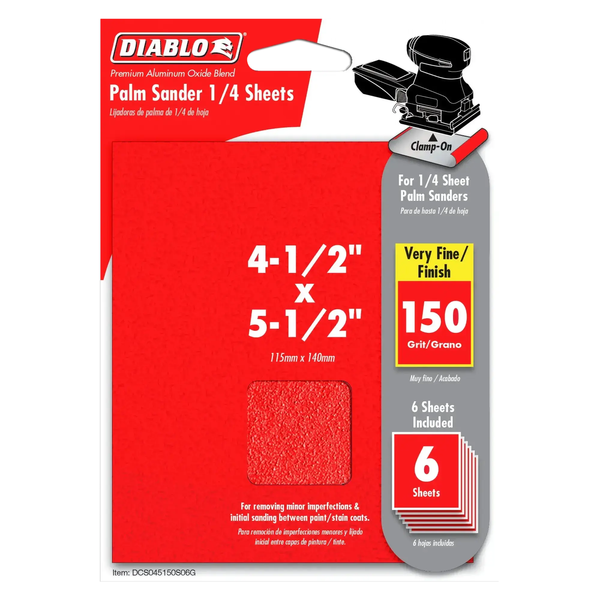 Diablo 4-1/2" x 5-1/2" Palm Sander 1/4 Sanding Sheets (6pk) - Wise Line Tools