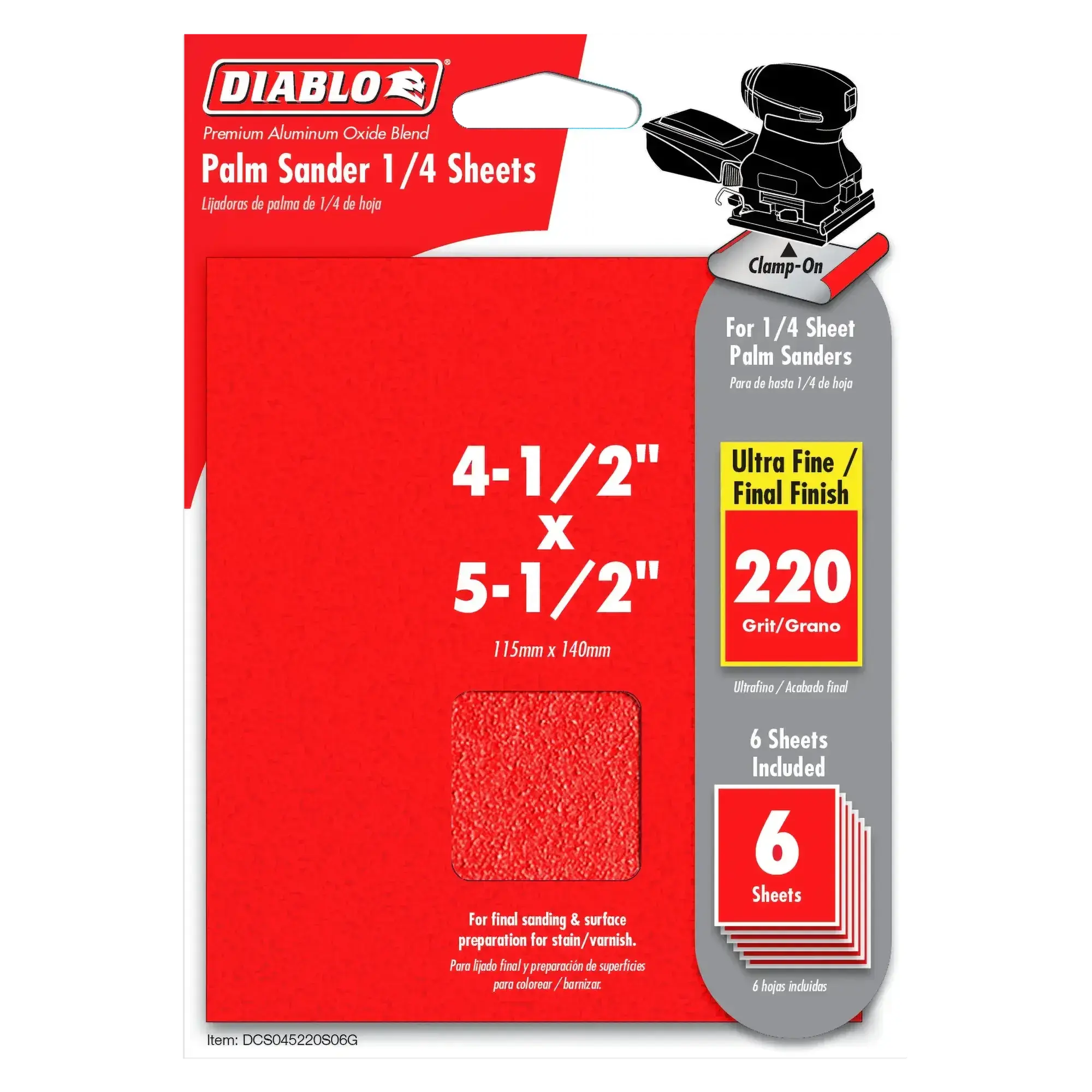 Diablo 4-1/2" x 5-1/2" Palm Sander 1/4 Sanding Sheets (6pk) - Wise Line Tools