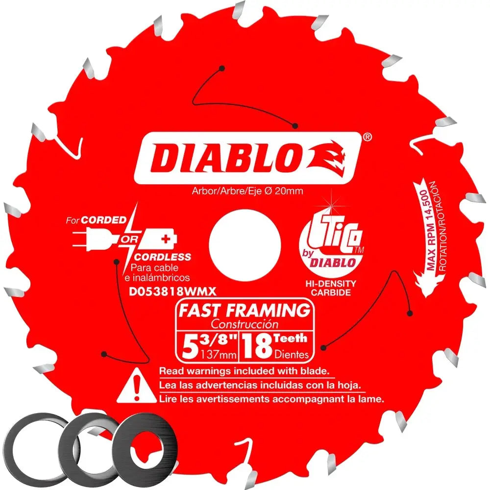 Diablo D053818WMX - 5-3/8 in. x 18 Tooth Fast Framing Saw Blade DIABLO