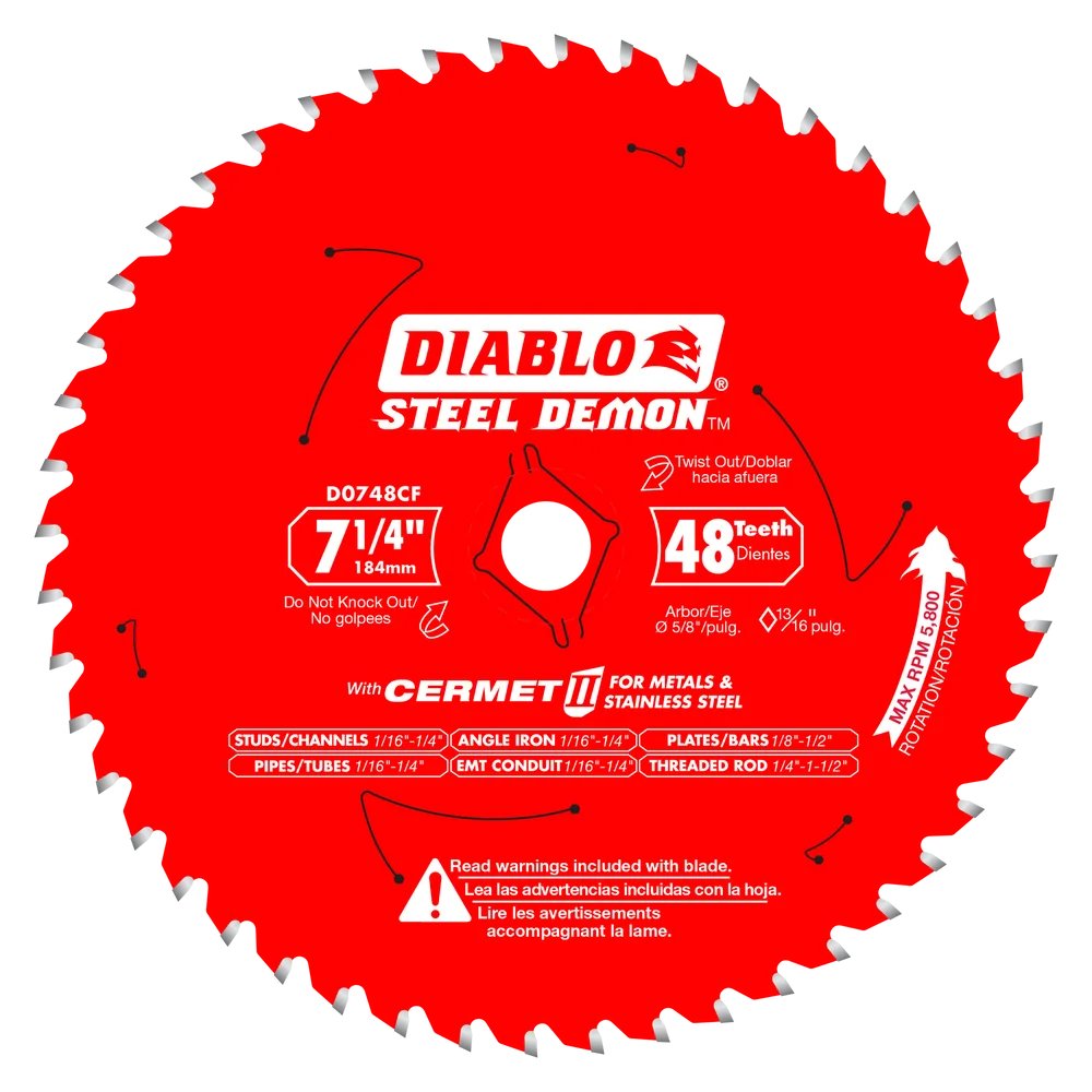 Diablo D0748CF STEEL DEMON 7 1/4 inch 48 Teeth Metal and Stainless Steel cutting Saw Blade - Wise Line Tools