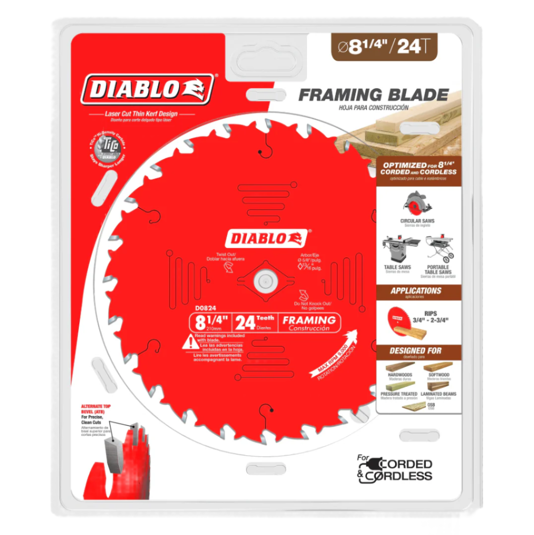 Diablo D0824X  -  8-1/4 in. x 24 Tooth Framing Saw Blade - Wise Line Tools