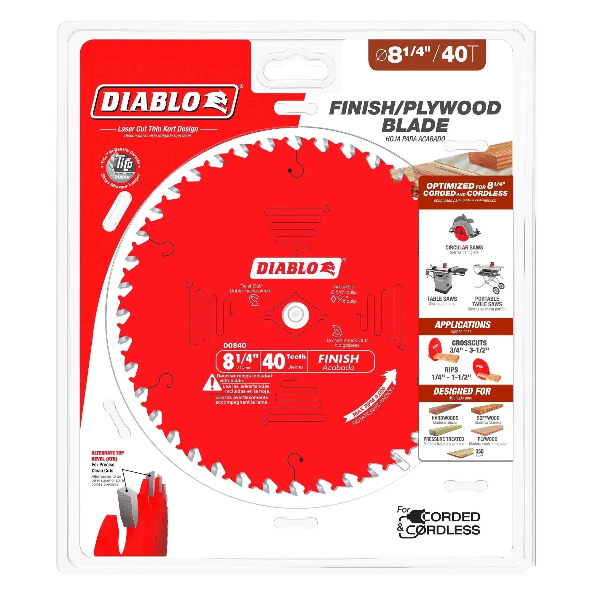 Diablo D0840X - 8-1/4 in. x 40 Tooth Finishing Saw Blade DIABLO