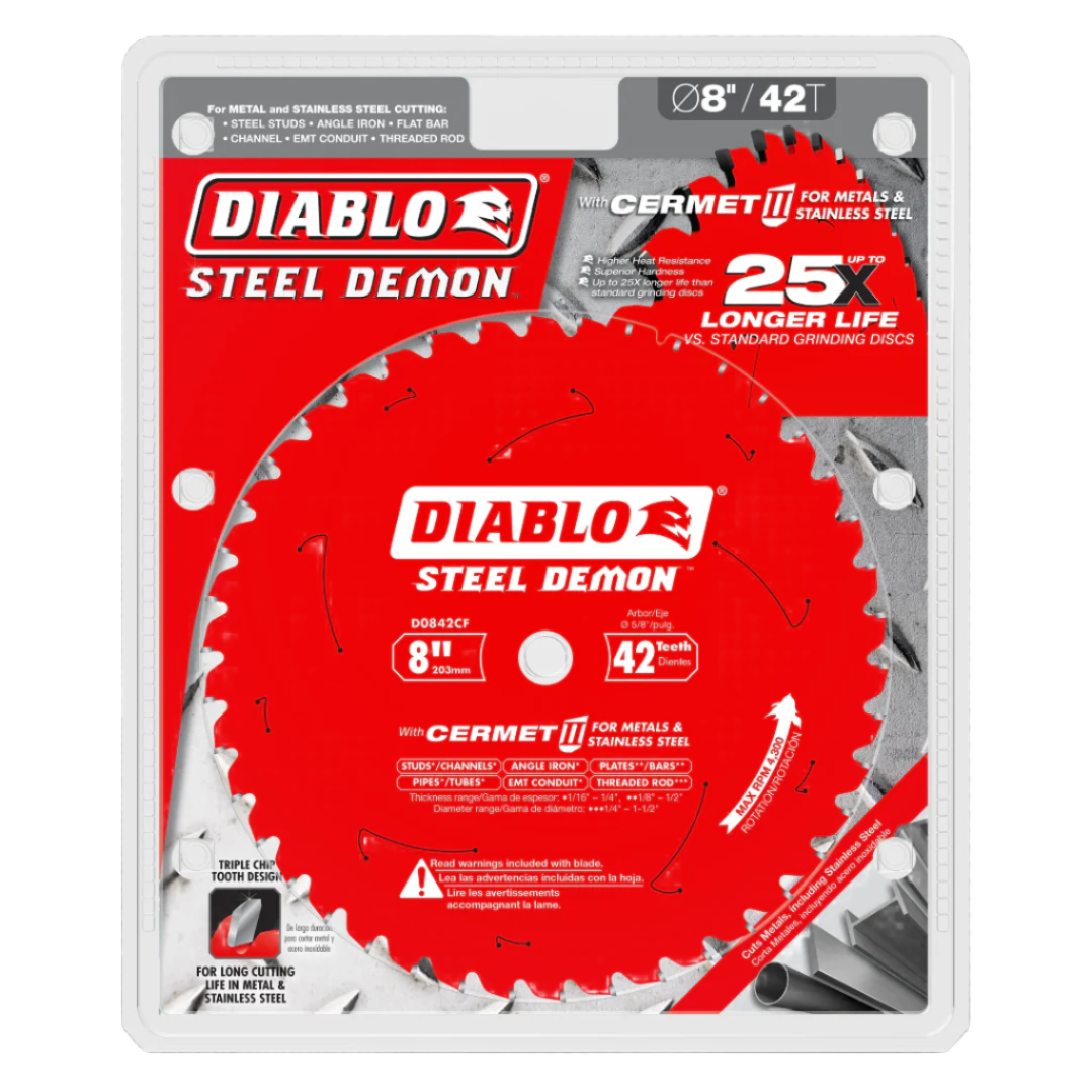 Diablo D0842CF  -  Diablo 8" 42T Cermet Steel Cutting Blade - Wise Line Tools