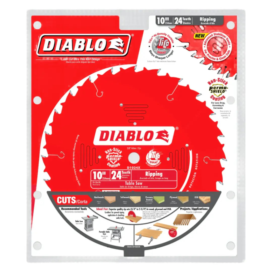 Diablo D1024X - 10" x 24-Teeth Ripping Saw Blade for Wood DIABLO