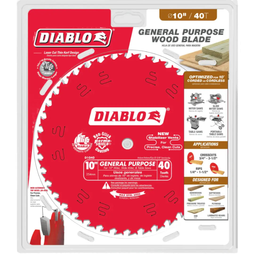 Diablo D1040X - 10" x 40-Teeth General Purpose Saw Blade for Wood DIABLO