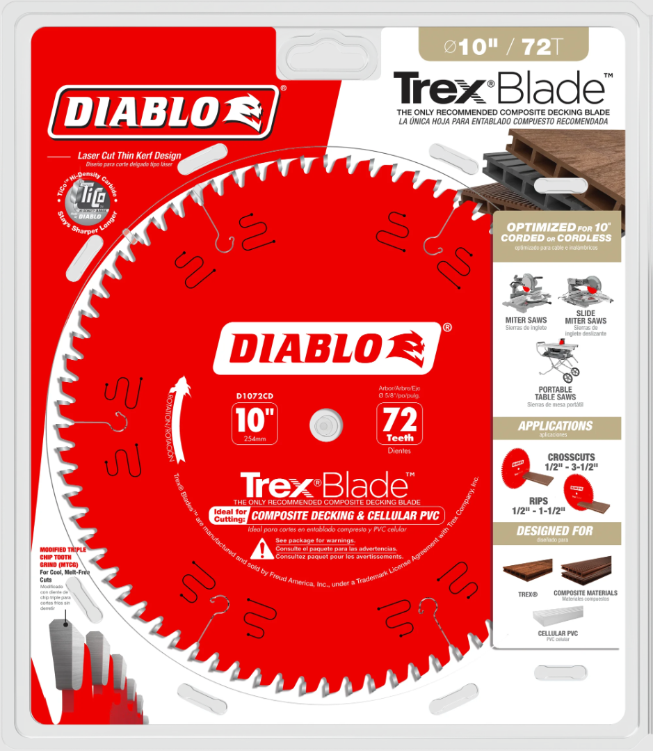 Diablo D1072CDC-  10" x 72T Trex Composite Decking Blade - Wise Line Tools