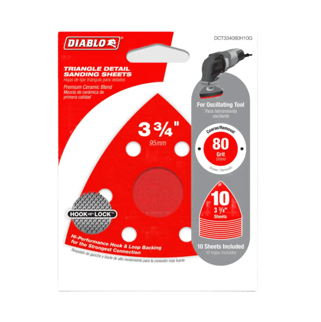Diablo DCT334080H10G Set of 10 Triangular Abrasive Sheets for Oscillating Details DIABLO